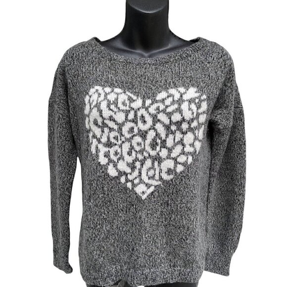 TTPD Express Wool Mohair Blend Leopard Print Heart Pullover Sweater Women S Gray - Picture 1 of 10